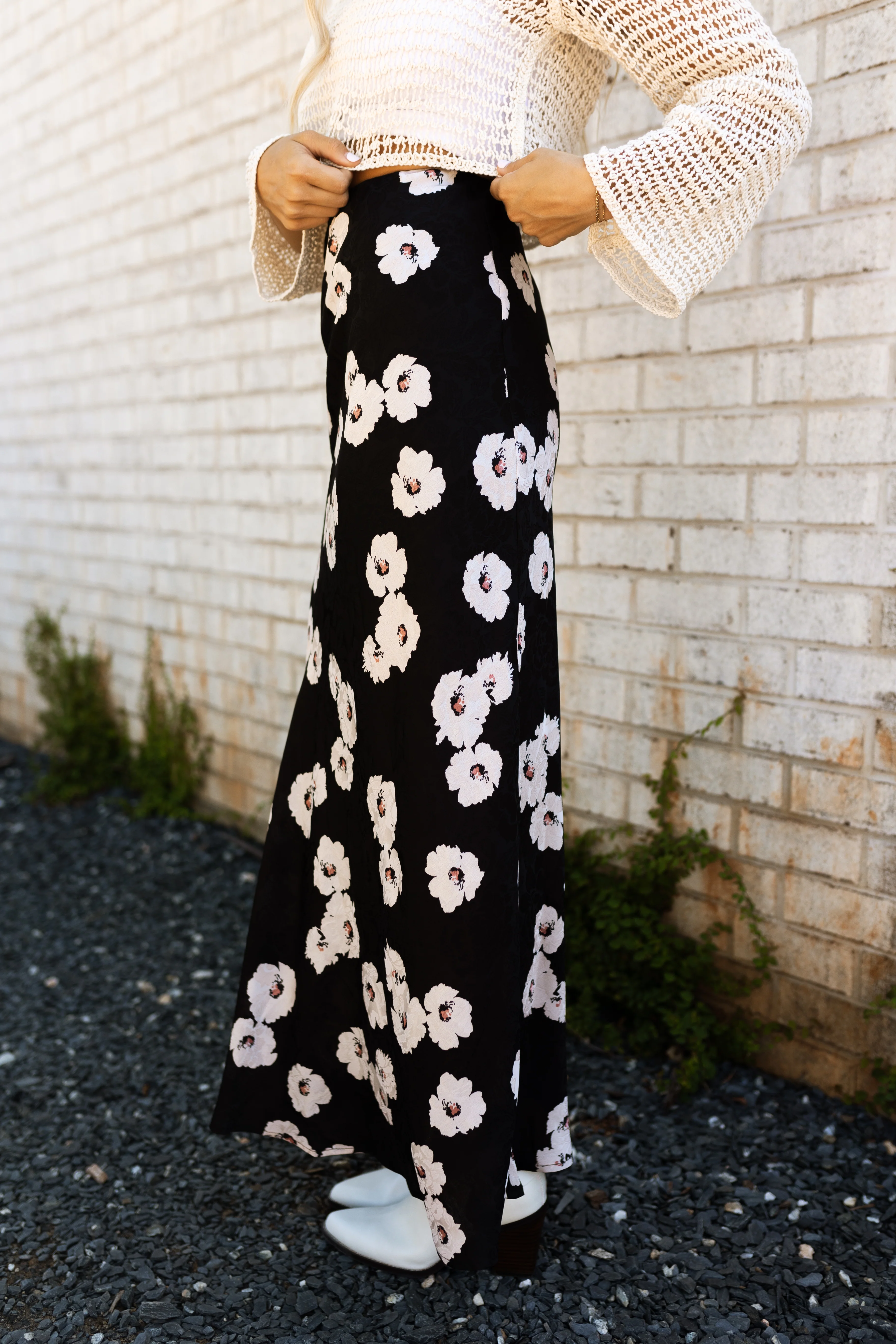 Marley Black Floral Satin Midi Skirt - Image 3