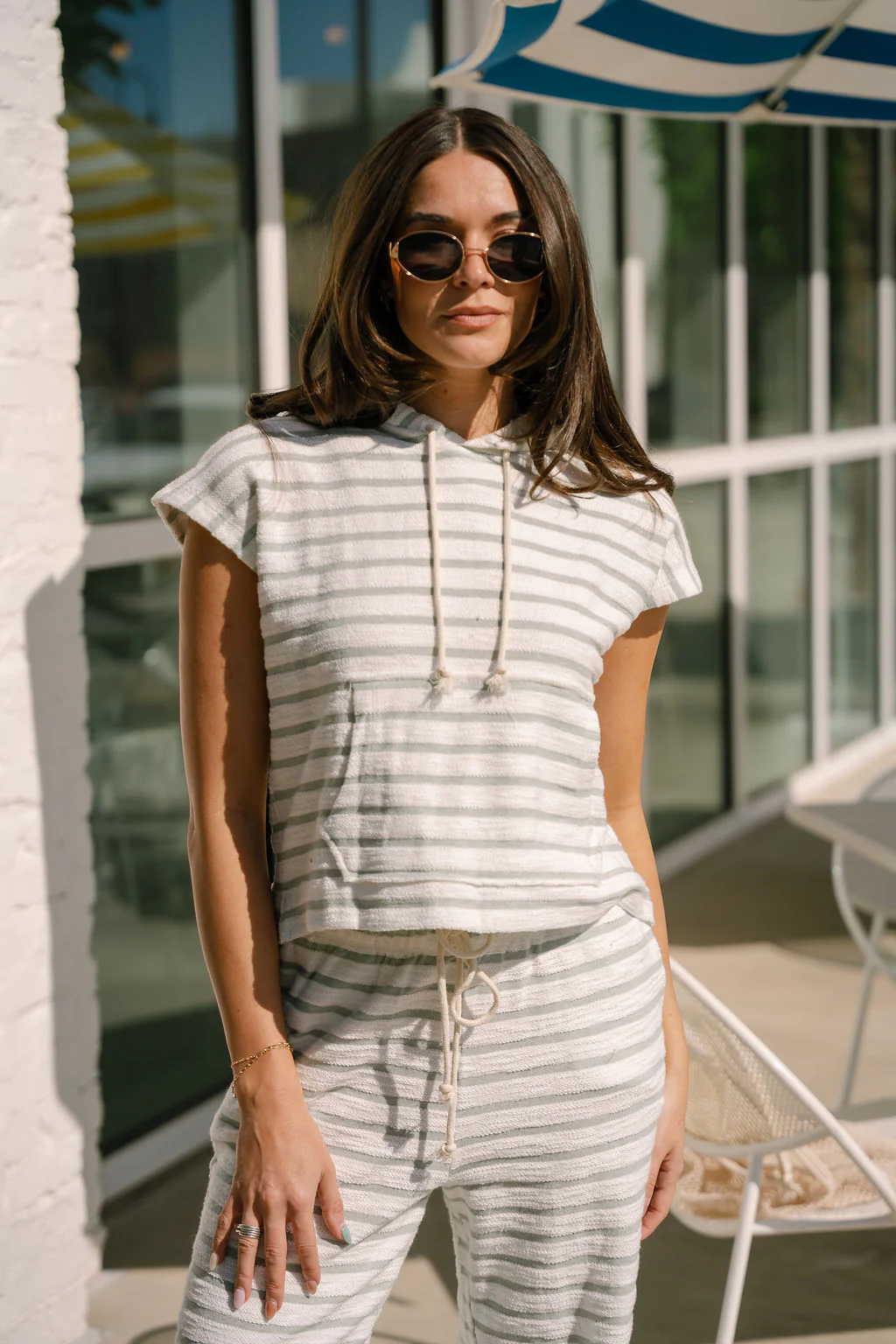 Marley Sage & White Stripe Hoodie Top - Image 6