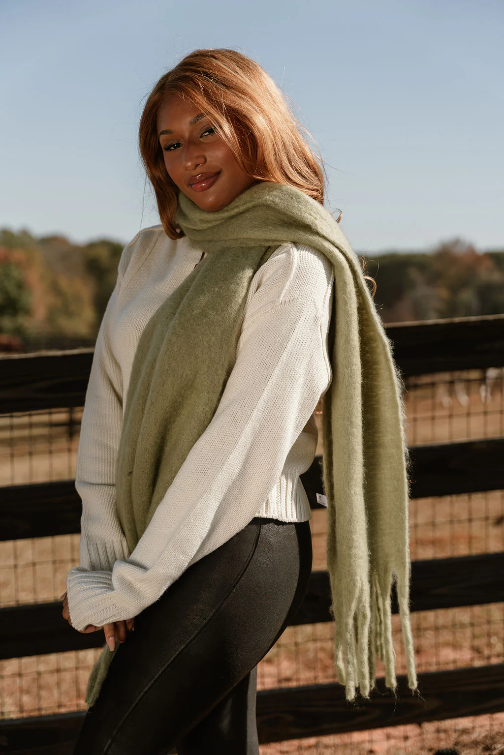 Marlowe Sage Green Fringe Scarf