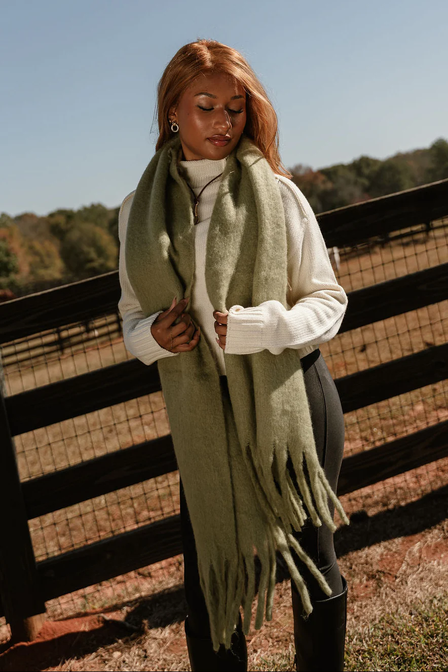 Marlowe Sage Green Fringe Scarf - Image 2