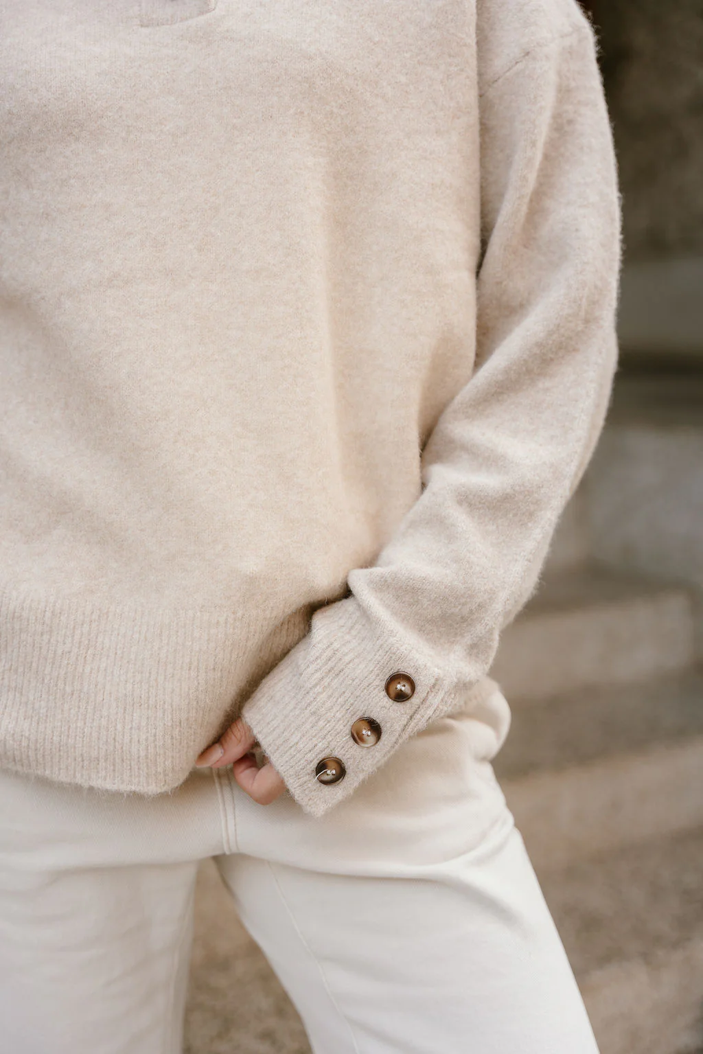Marlowe Taupe Quarter Button-Up Sweater - Image 3