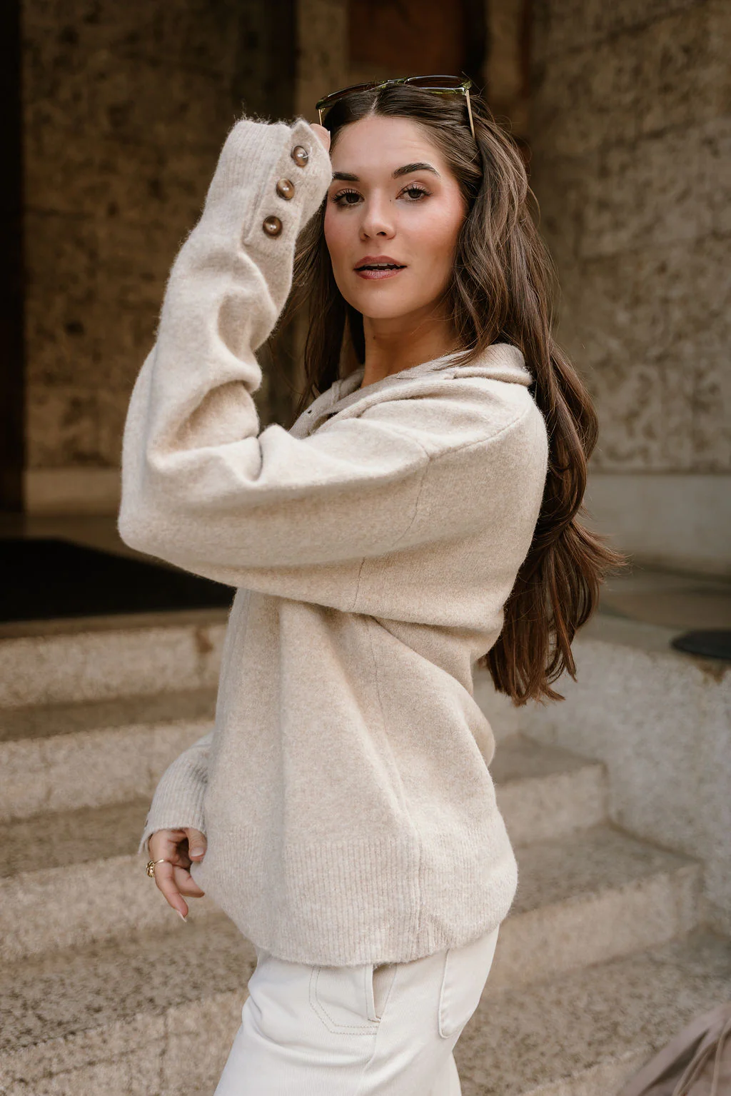 Marlowe Taupe Quarter Button-Up Sweater - Image 6