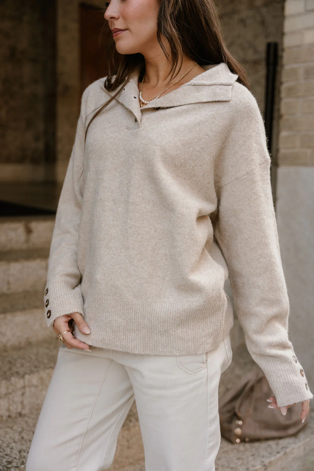 Marlowe Taupe Quarter Button-Up Sweater - Image 7