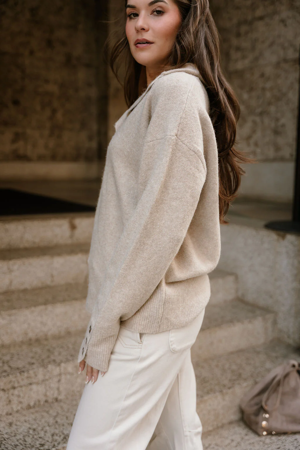 Marlowe Taupe Quarter Button-Up Sweater - Image 8