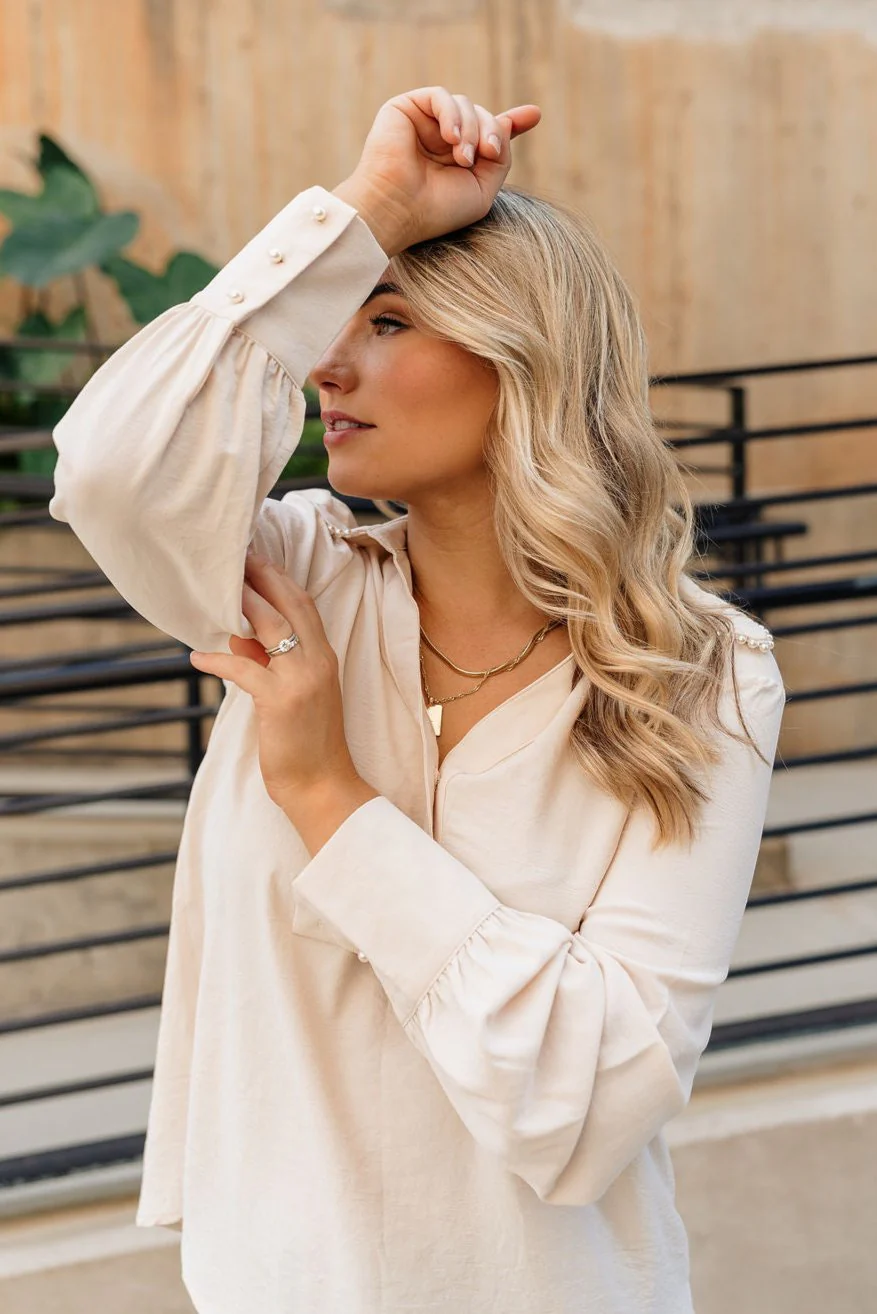 Mary Beige & Pearl Long Sleeve Top - Image 2