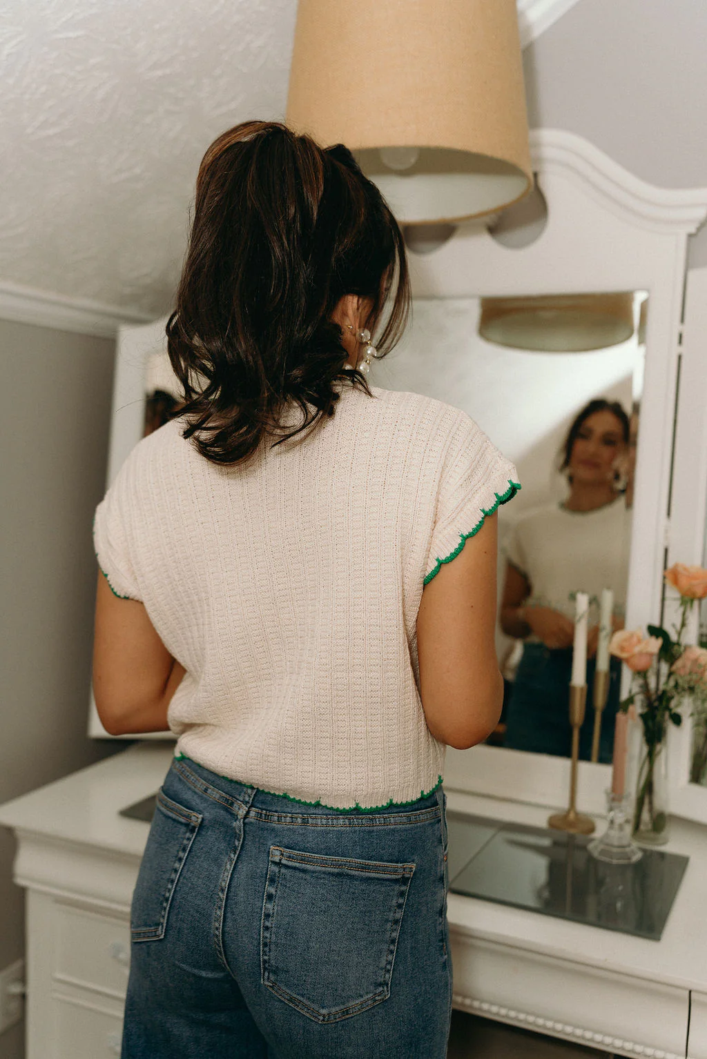 Mary Cream & Green Scalloped Sweater - Image 4