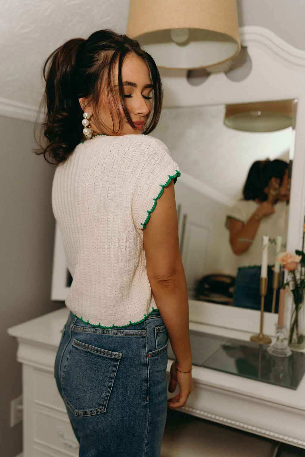 Mary Cream & Green Scalloped Sweater - Image 6