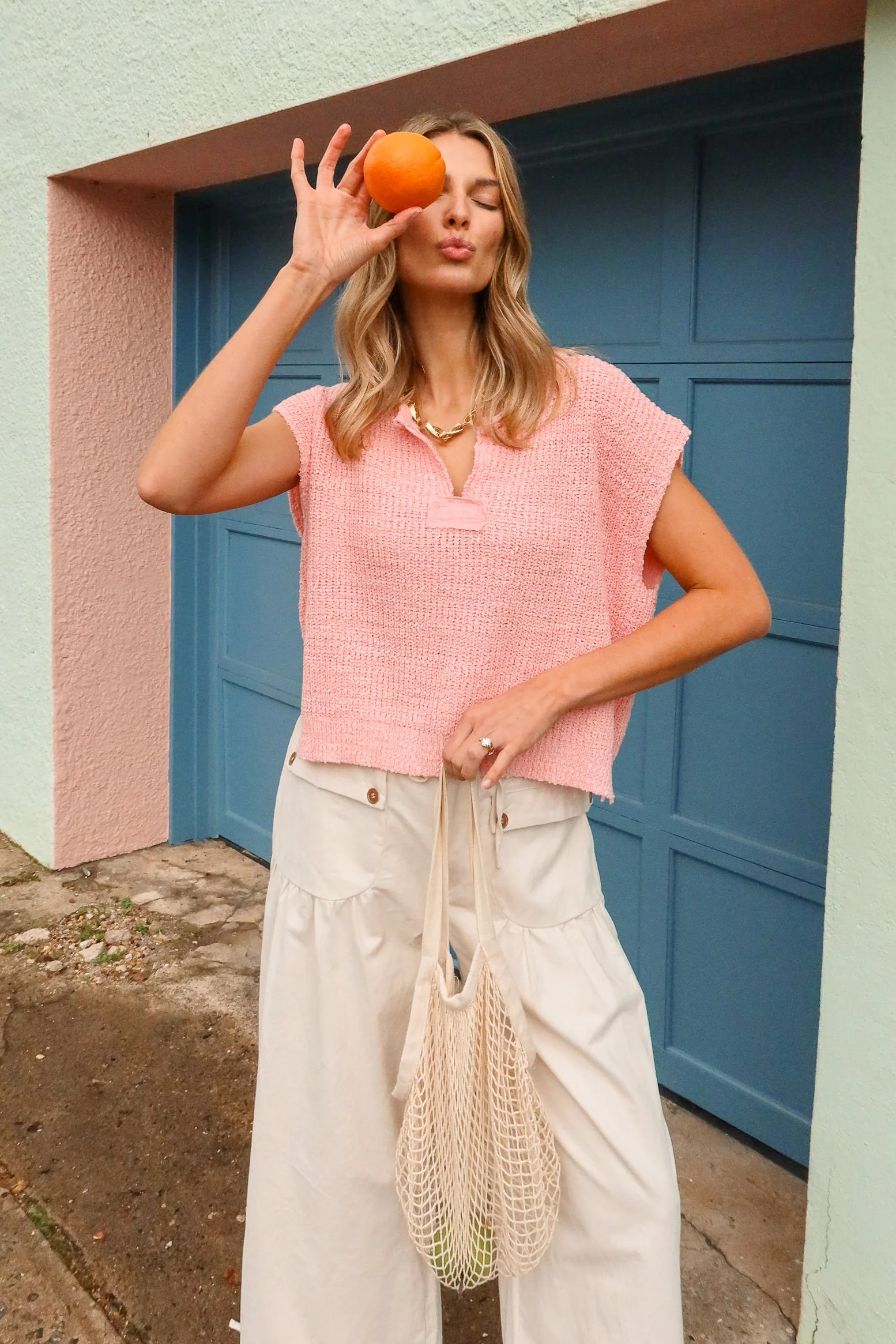 Mattie Pink Sleeveless Knit Sweater