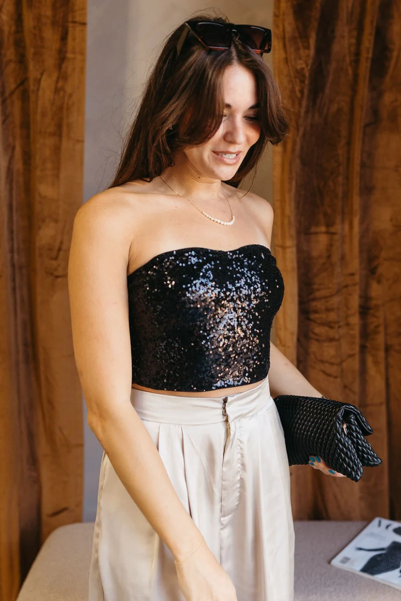 Maya Black Sequin Tube Top - Image 2