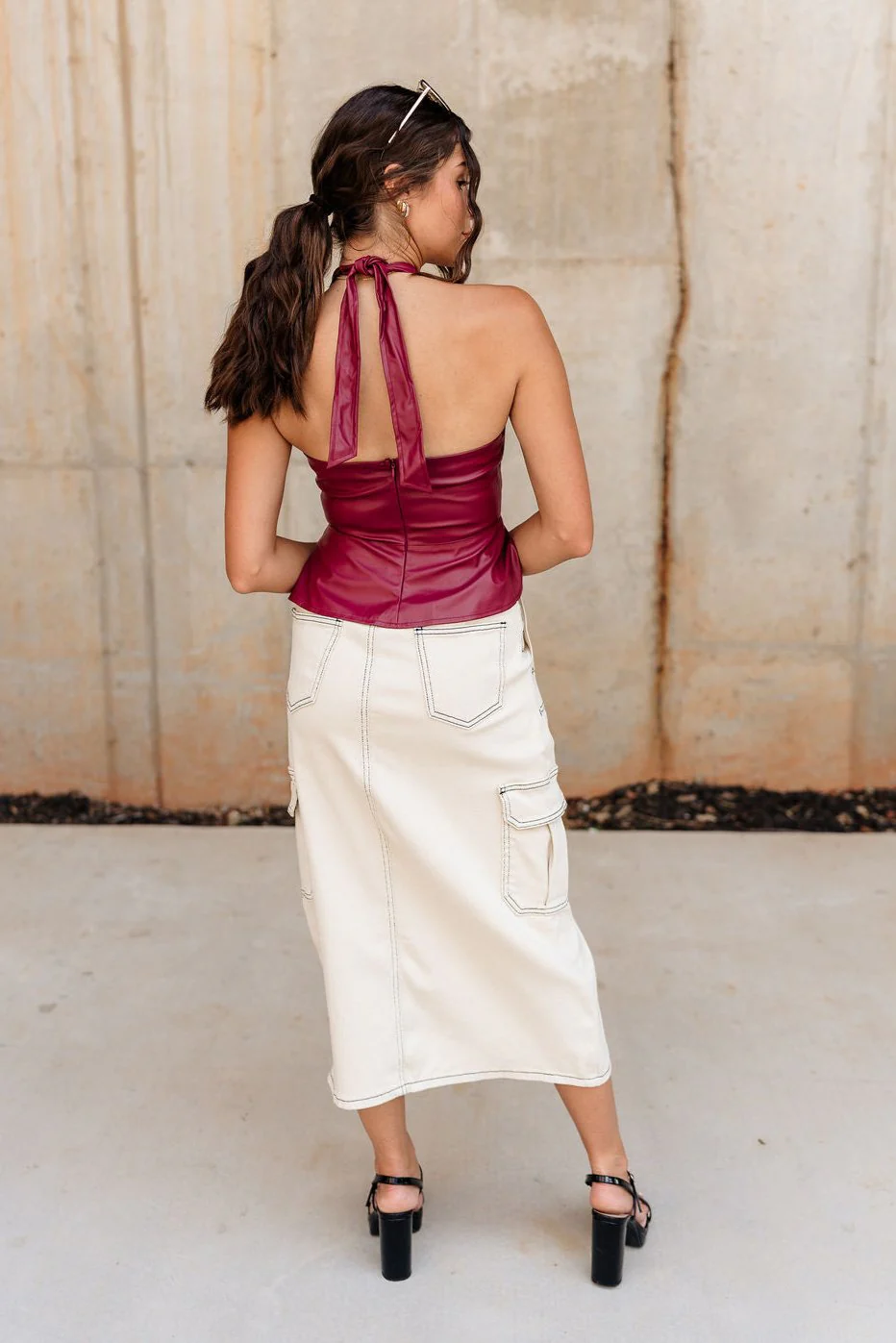 Maya Burgundy Faux Leather Halter Top - Image 5