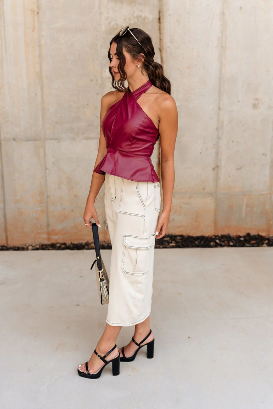 Maya Burgundy Faux Leather Halter Top - Image 7