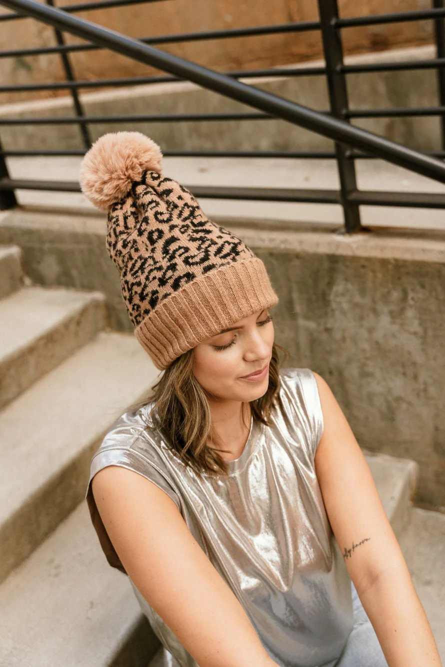 Maya Cheetah Pom Pom Beanie - Image 4