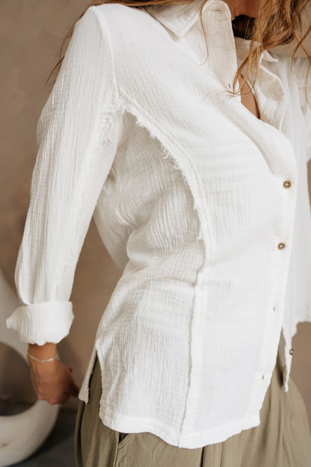 Maya Cream Gauze Button-Up Long Sleeve Top - Image 3