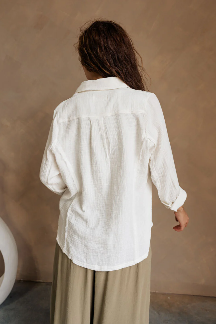 Maya Cream Gauze Button-Up Long Sleeve Top - Image 8