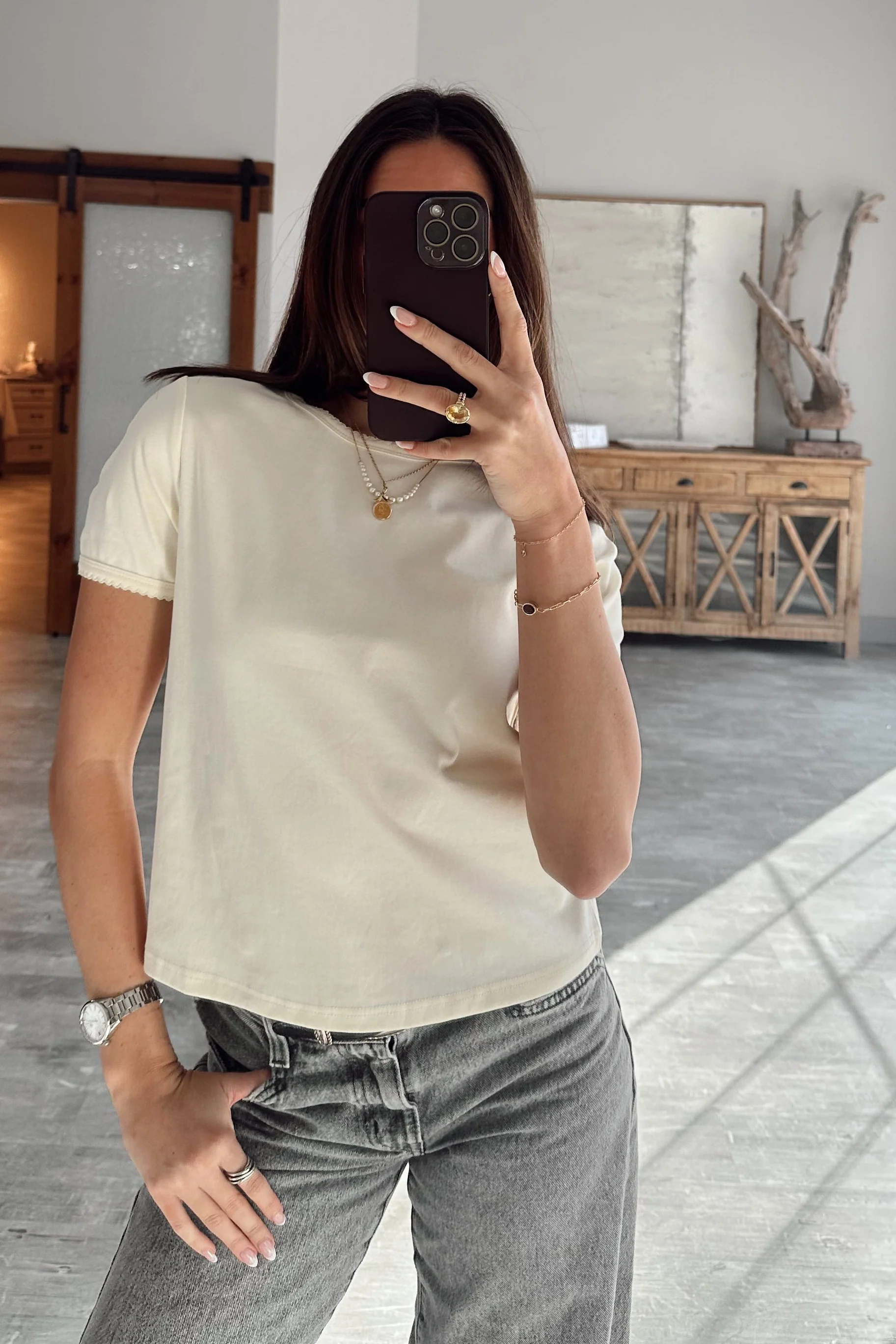 Maya Cream Scallop Short Sleeve Top - Image 5