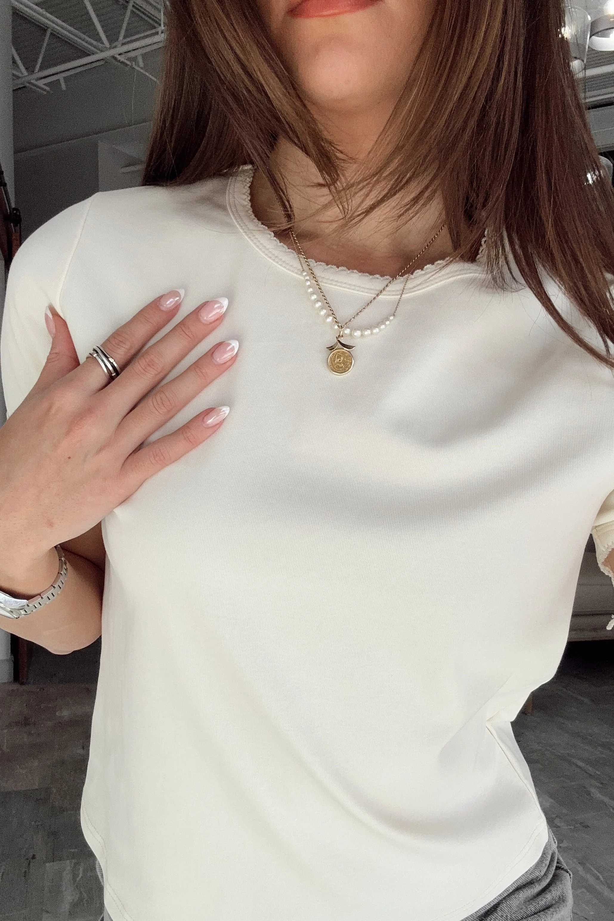 Maya Cream Scallop Short Sleeve Top - Image 7