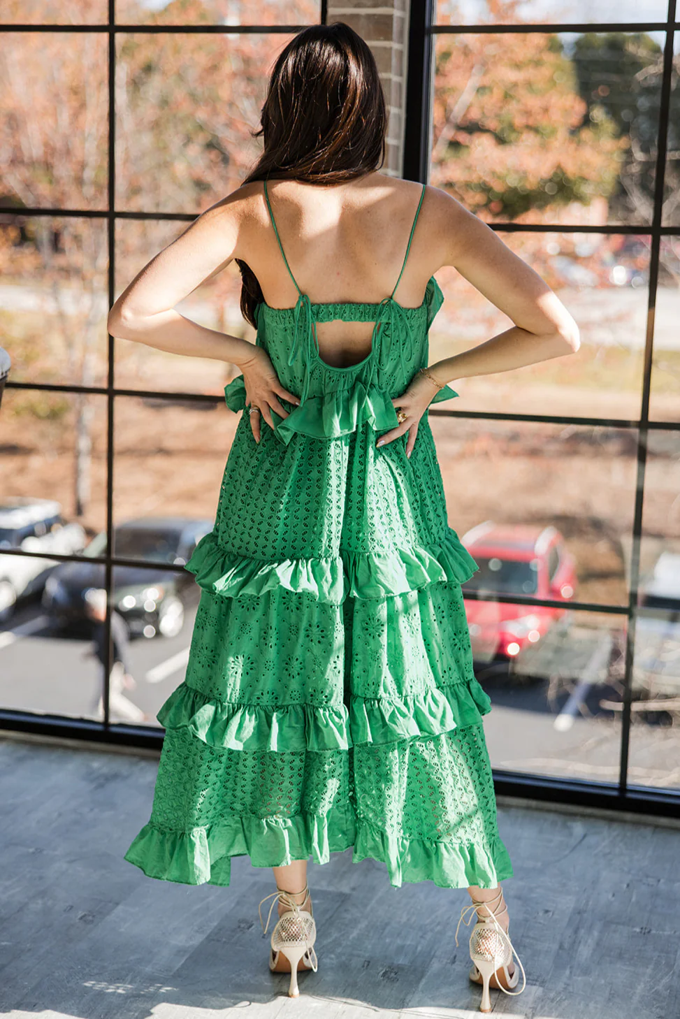 Maya Green Eyelet Tiered Ruffle Midi Dress - Image 4