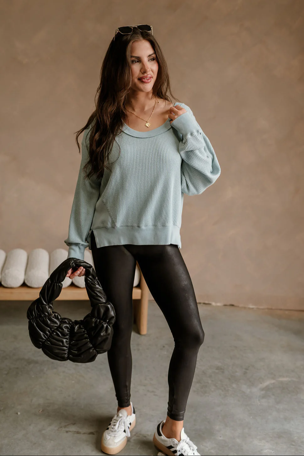 Maya Light Blue Waffle Knit Top - Image 2