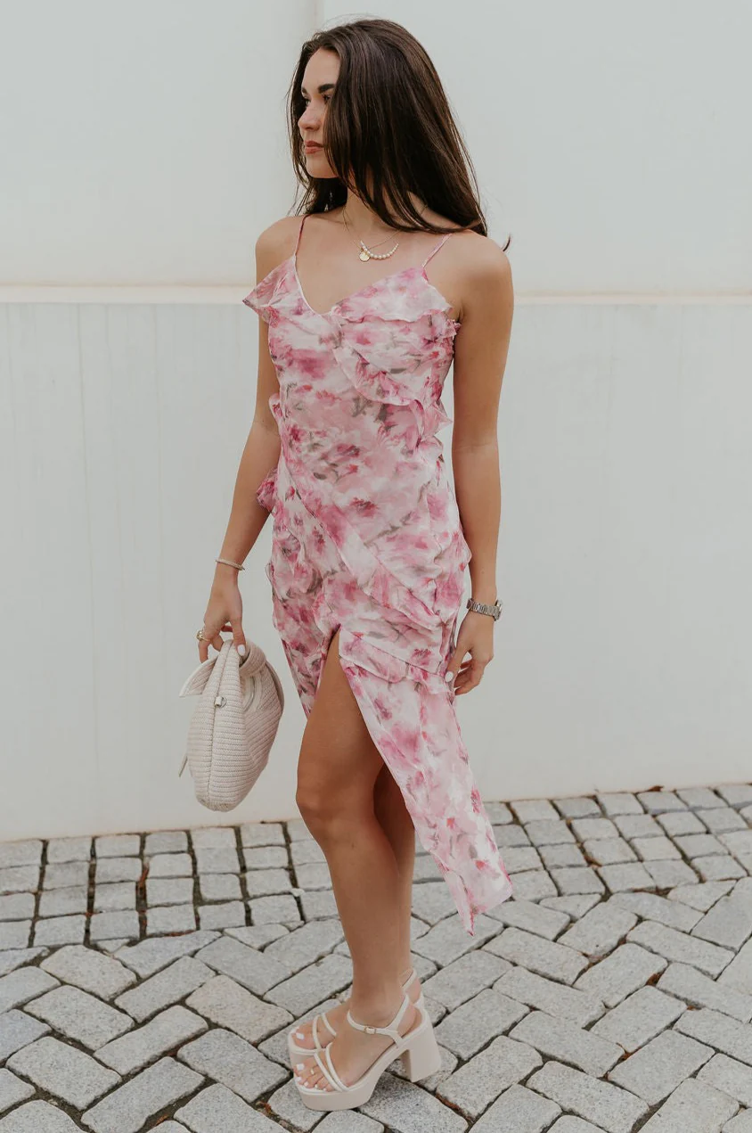 Maya Pink Multi Floral Ruffle Slit Midi Dress - Image 5