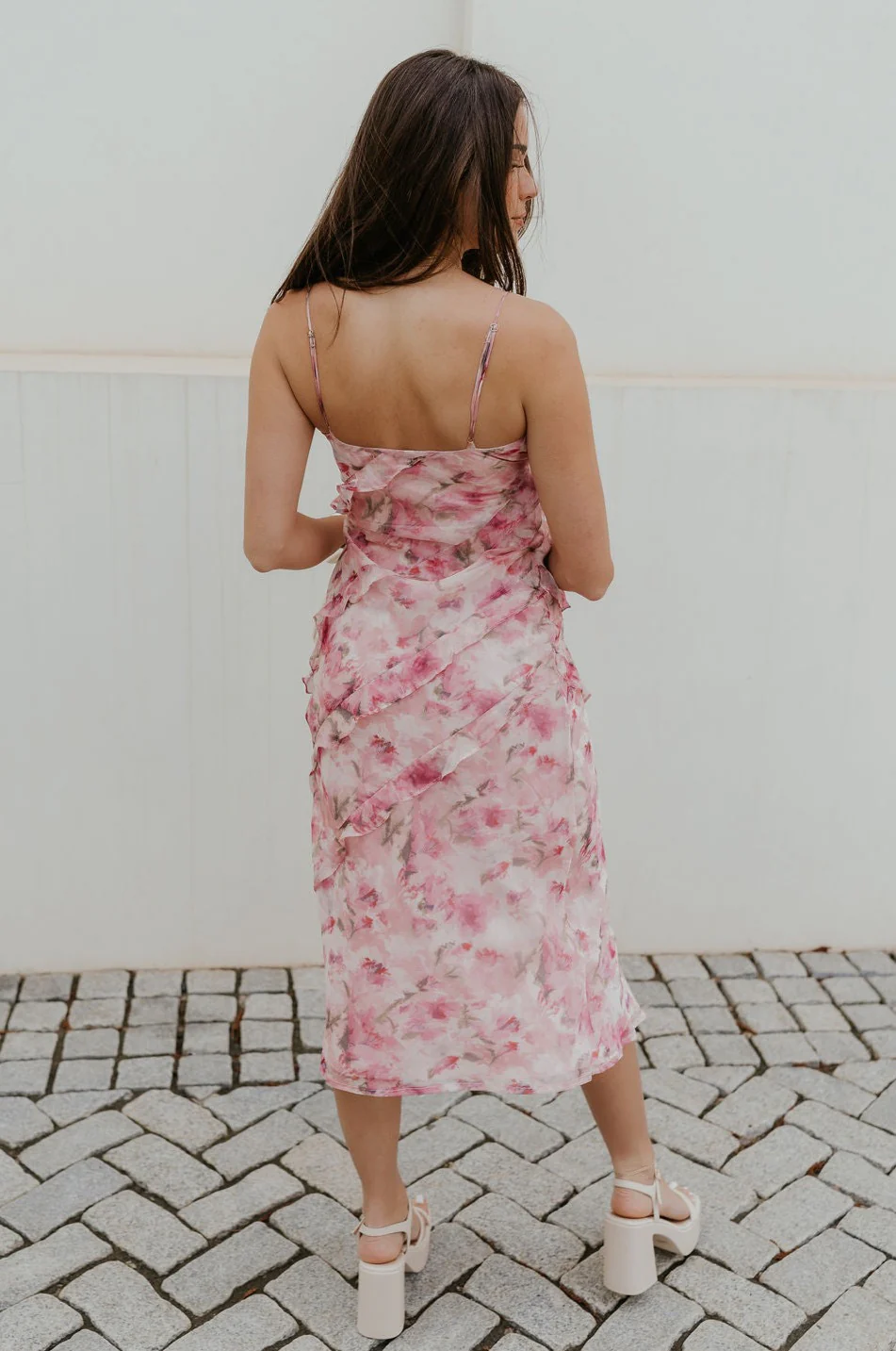 Maya Pink Multi Floral Ruffle Slit Midi Dress - Image 6