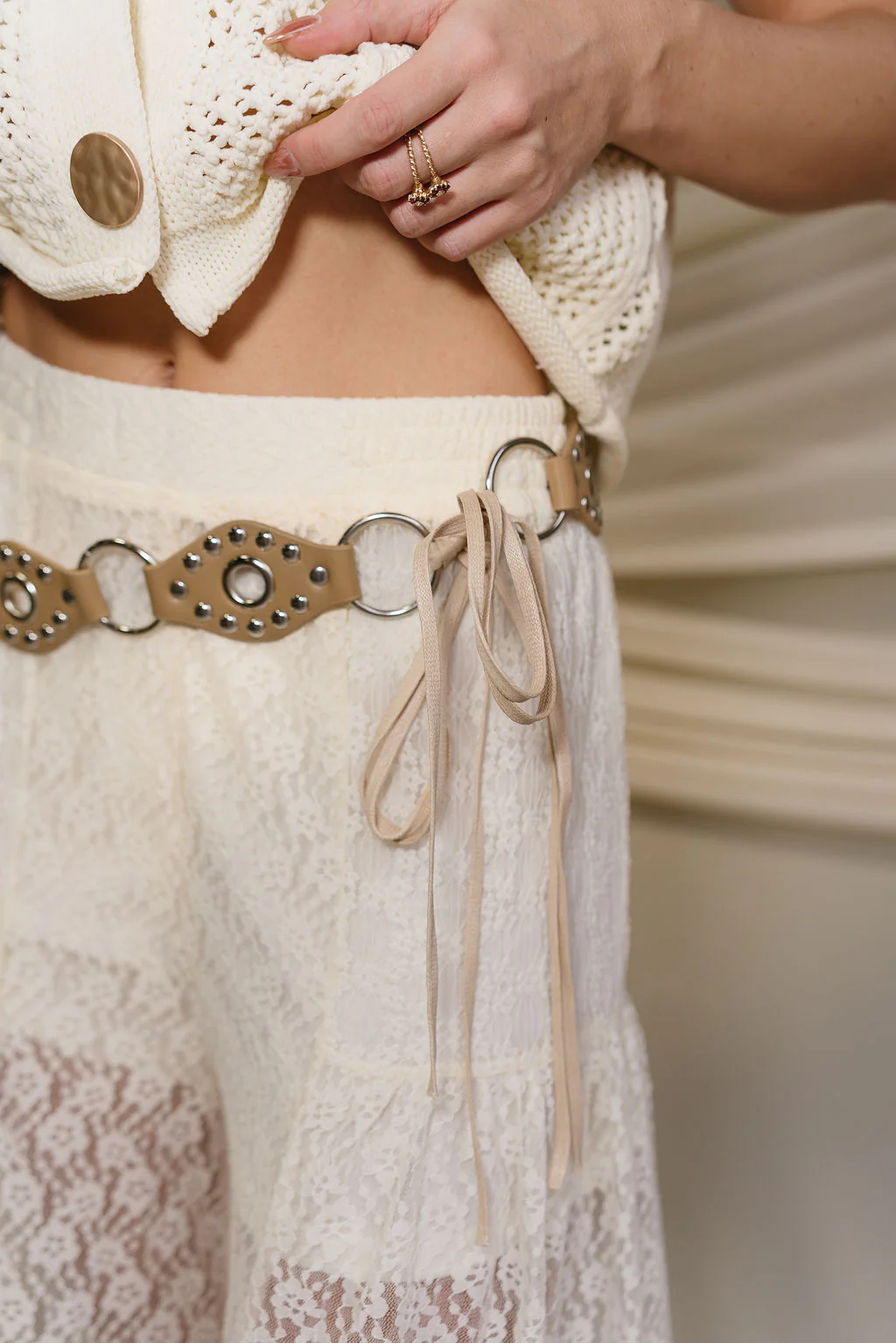 Mckayla Tan & Silver Stud Tie Belt - Image 2