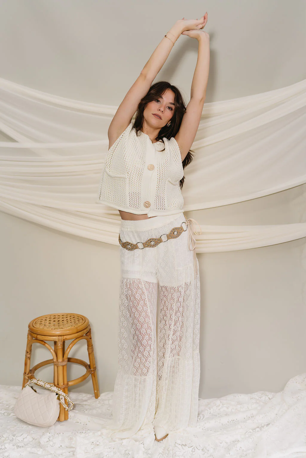 Mckayla Tan & Silver Stud Tie Belt - Image 3