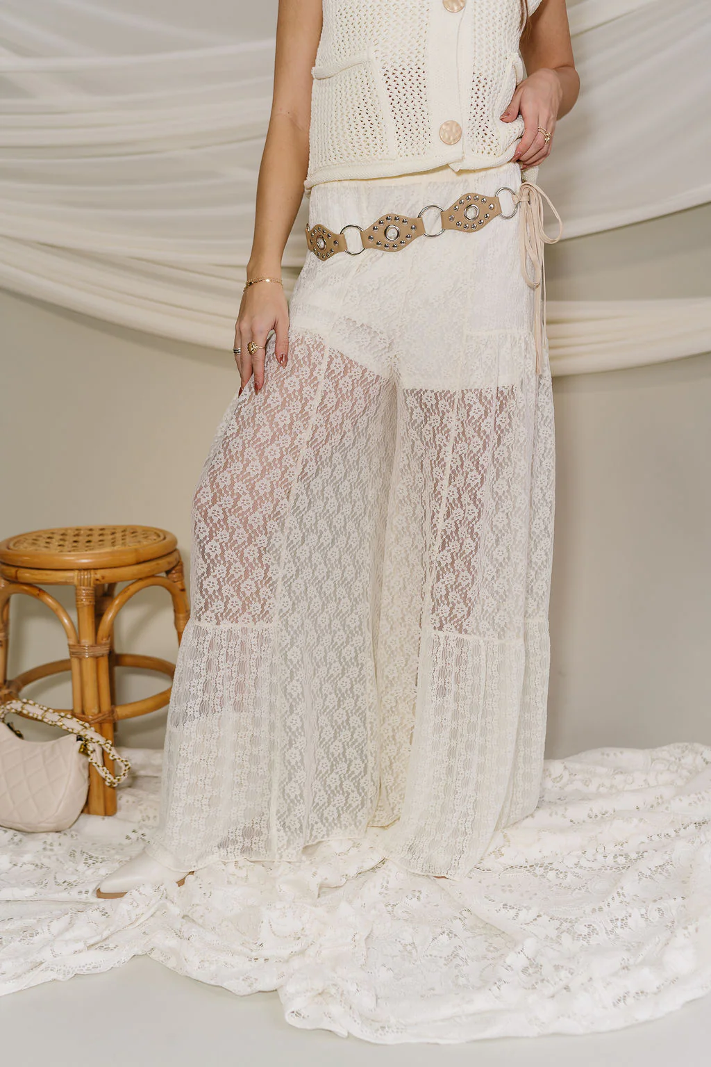Mckayla Tan & Silver Stud Tie Belt - Image 4