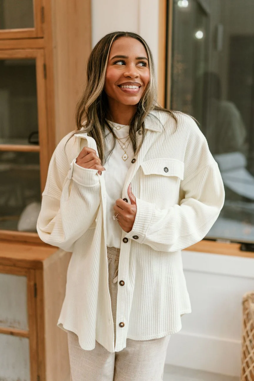 Mckenzie Cream Thermal Button-Up Top - Image 2