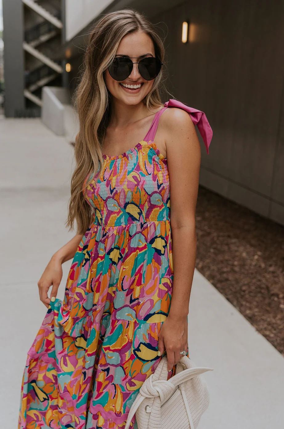 McKenzie Pink Multi Tie Straps Midi Dress - Image 2