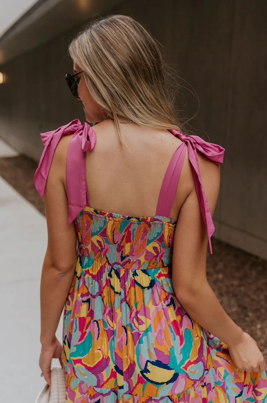 McKenzie Pink Multi Tie Straps Midi Dress - Image 3