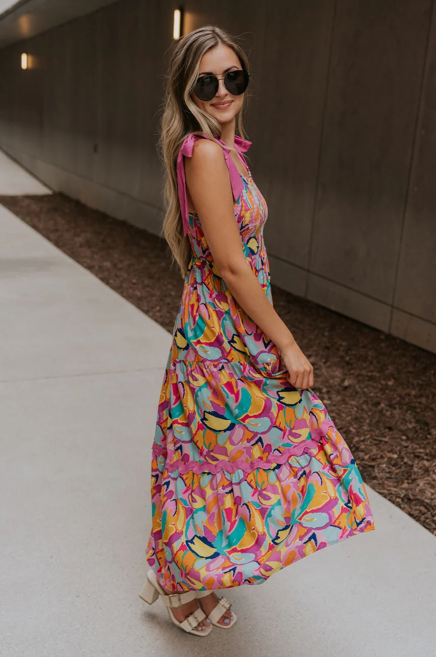 McKenzie Pink Multi Tie Straps Midi Dress - Image 4
