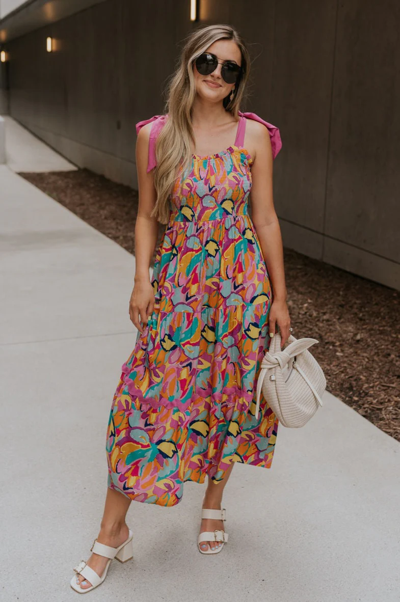 McKenzie Pink Multi Tie Straps Midi Dress - Image 5