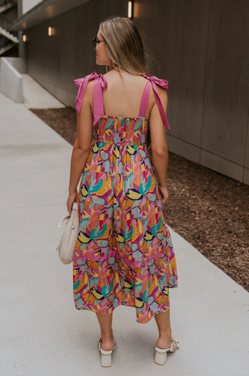 McKenzie Pink Multi Tie Straps Midi Dress - Image 7