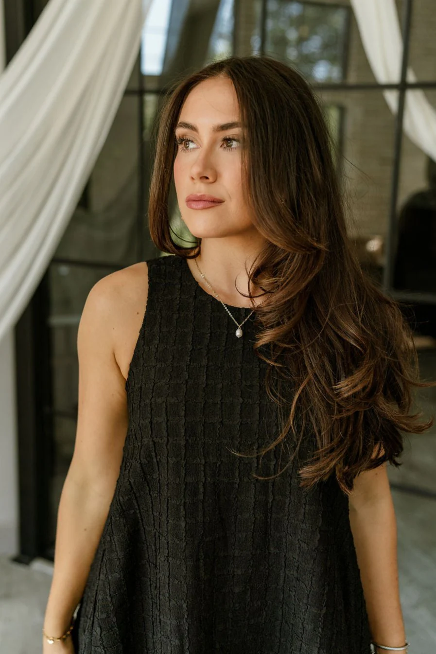 Rylee Pearl & Black Textured Mini Flare Dress - Image 4