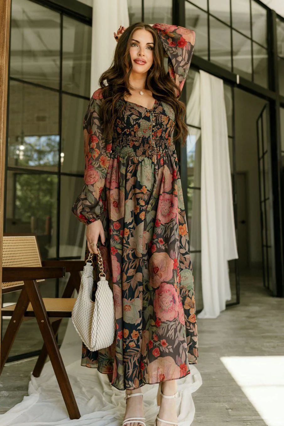 Meadow Midnight Blue Multi Floral Midi Dress - Image 7