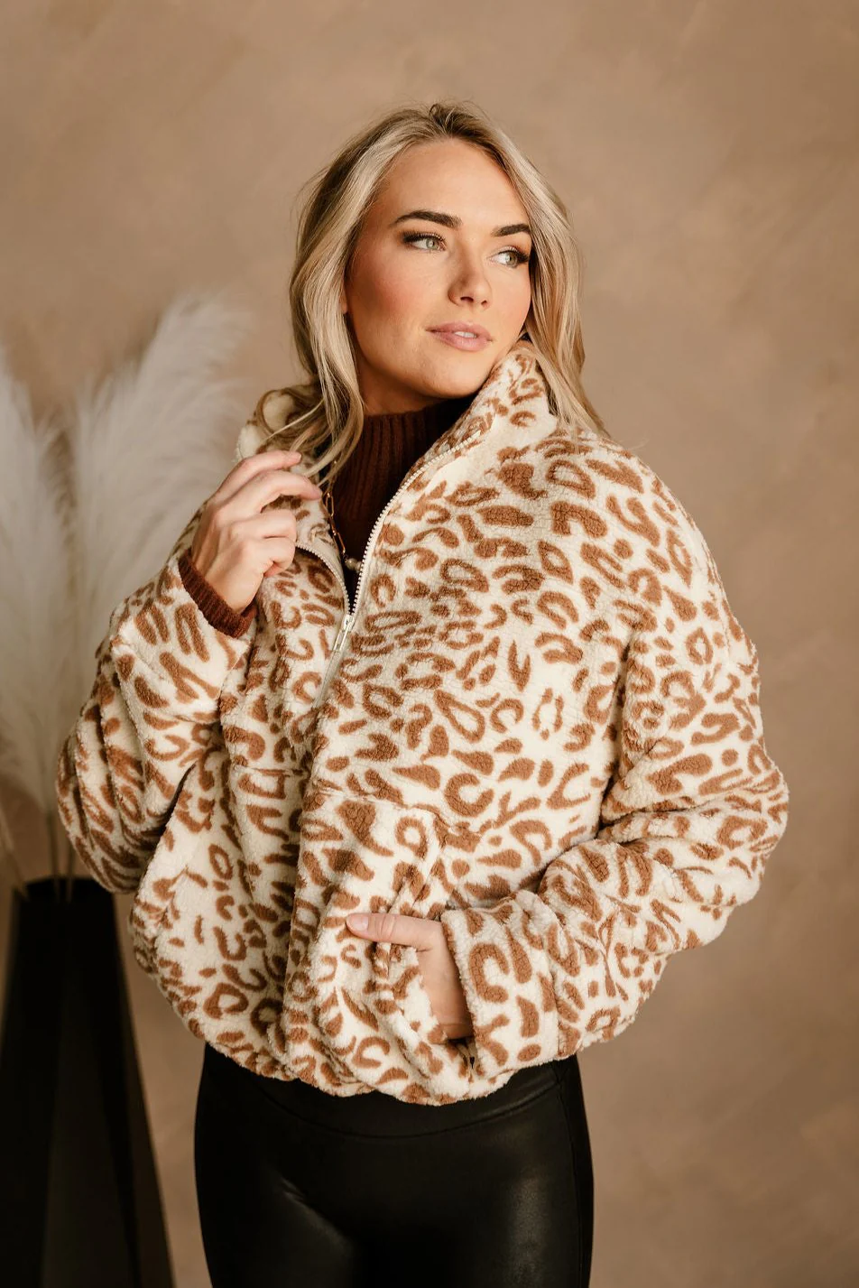 Meagan Ivory & Camel Leopard Sherpa Jacket - Image 2