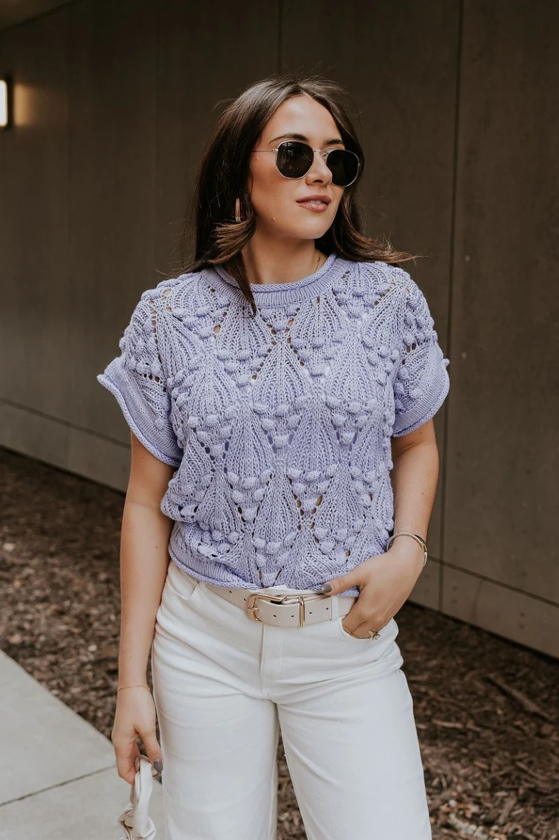 Megan Periwinkle Crochet Short Sleeve Sweater