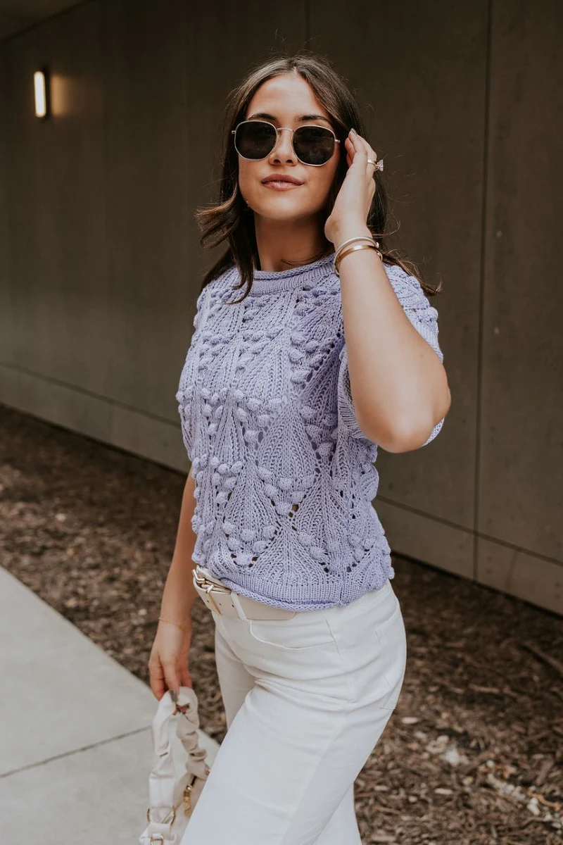 Megan Periwinkle Crochet Short Sleeve Sweater - Image 3
