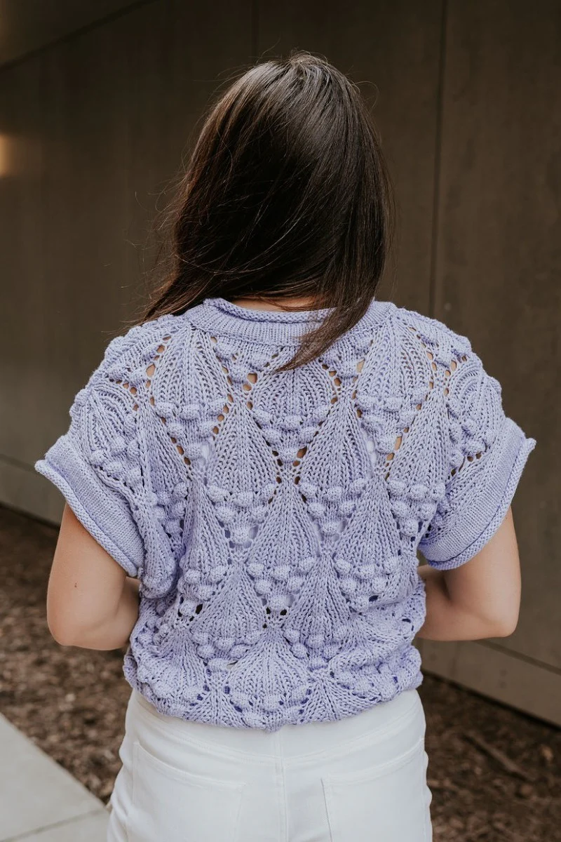 Megan Periwinkle Crochet Short Sleeve Sweater - Image 5