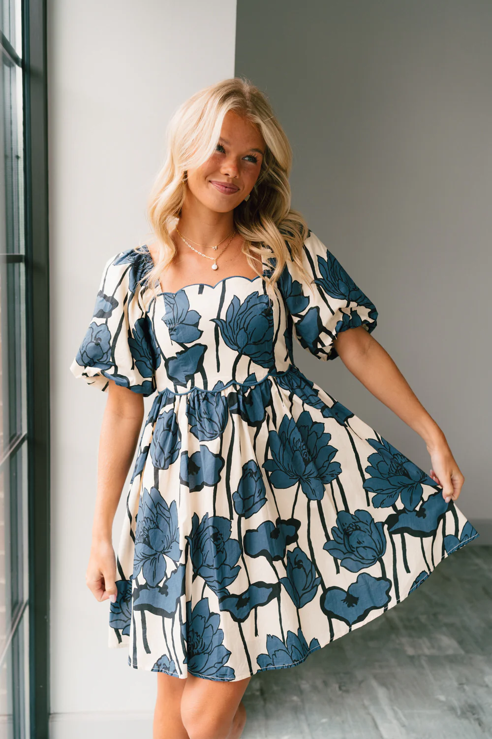 Melania Floral Puff Sleeve Mini Dress