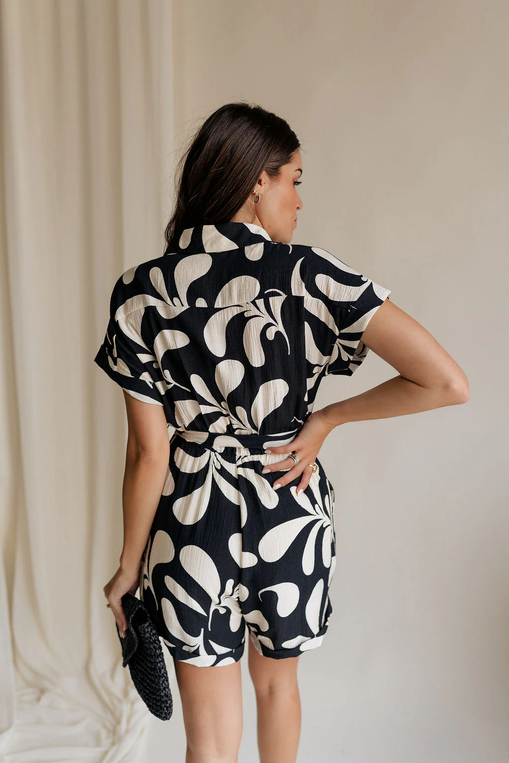 Melanie Black & Cream Printed Romper - Image 5