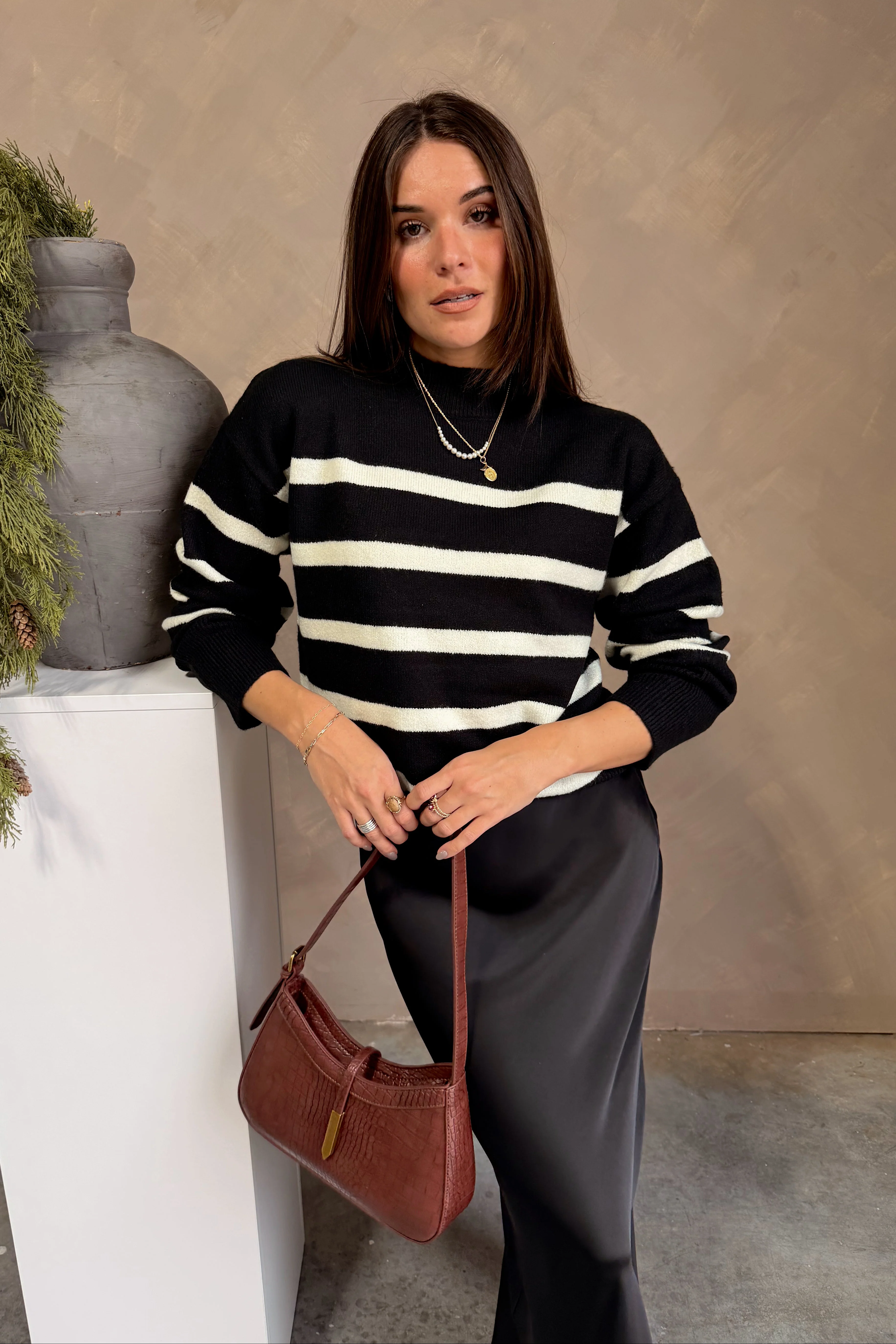 Melanie Black & Cream Striped Sweater