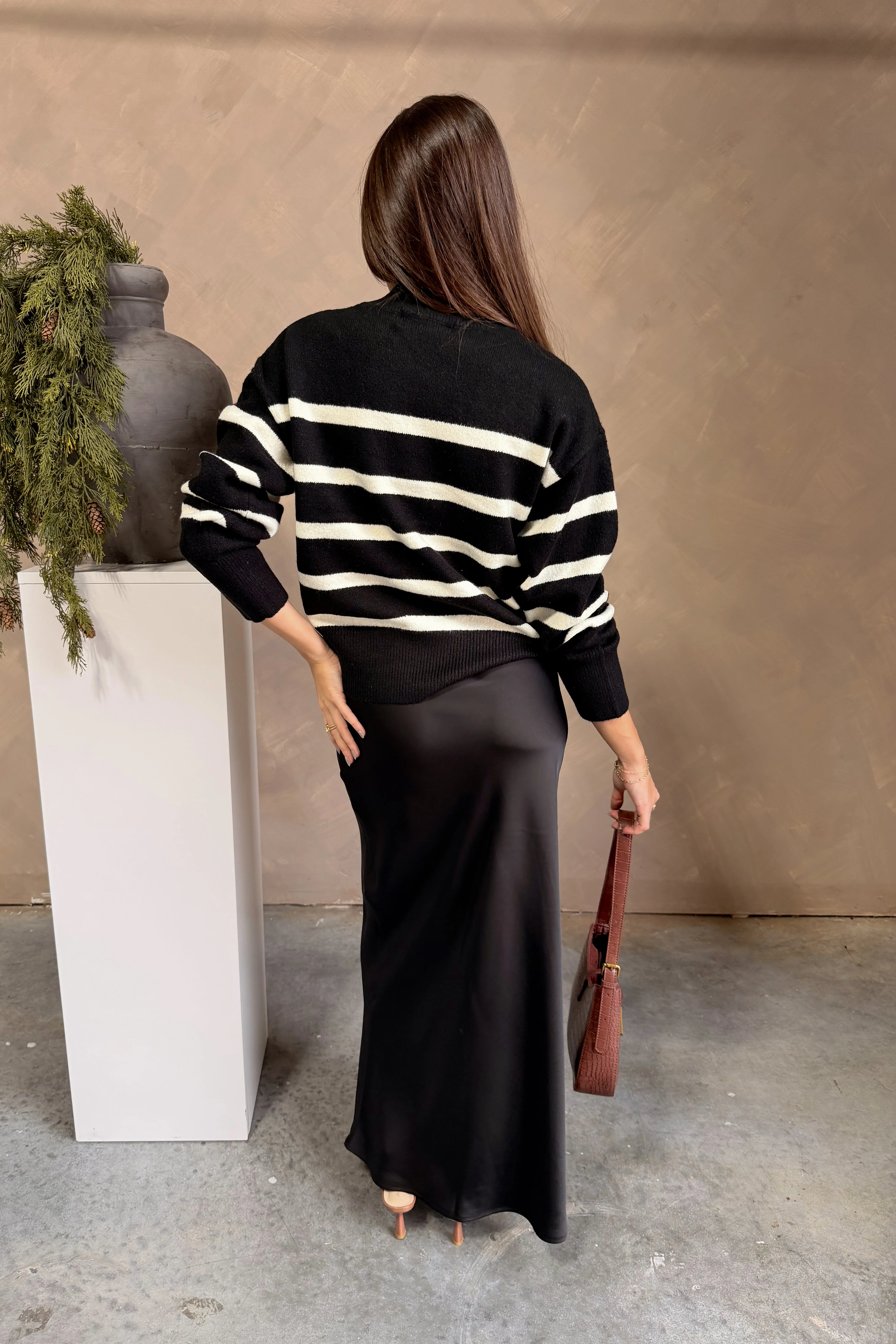 Melanie Black & Cream Striped Sweater - Image 6