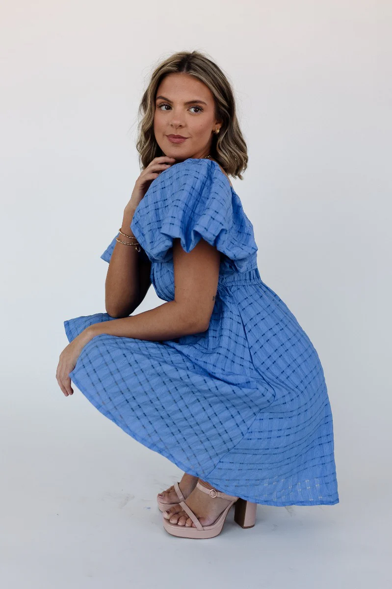 Melanie Blue Plaid Short Sleeve Mini Dress - Image 4