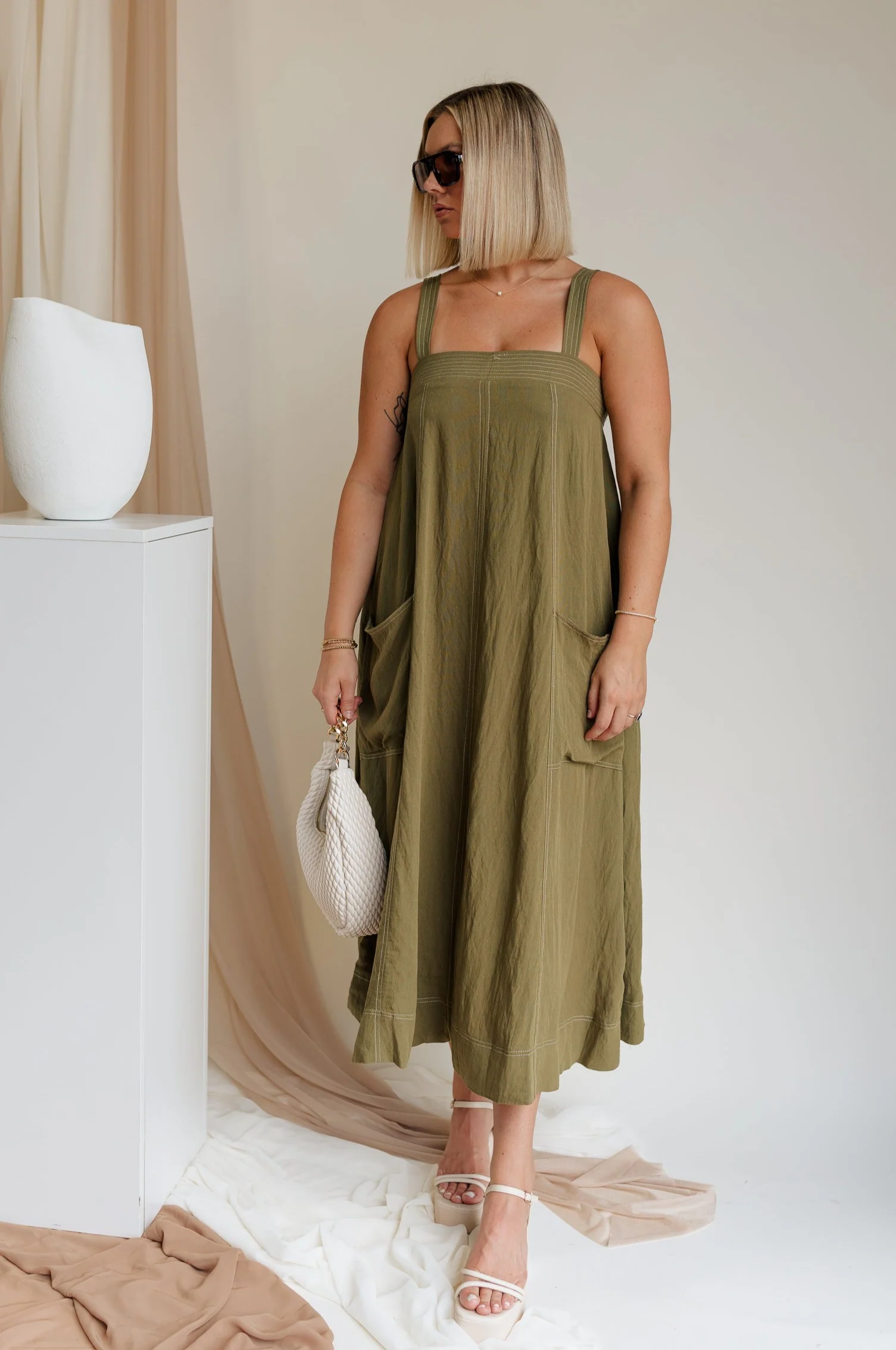 Melanie Olive Midi Dress