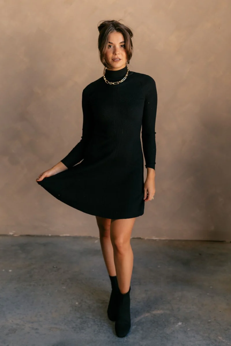Melina Black Turtleneck Sweater Dress