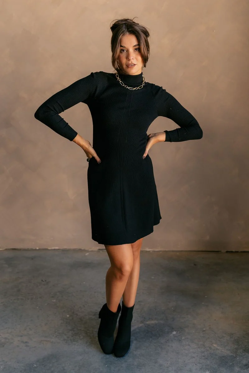 Melina Black Turtleneck Sweater Dress - Image 2