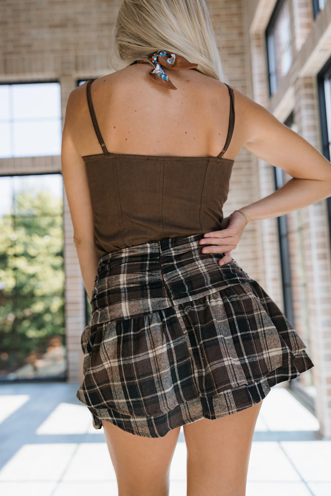 Melina Brown Plaid Ruffle Mini Skort - Image 4