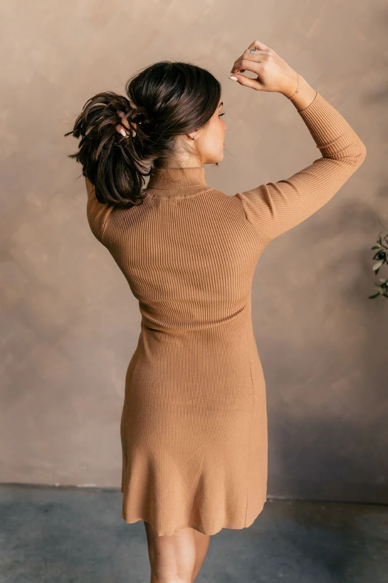 Melina Camel Turtleneck Sweater Dress - Image 8