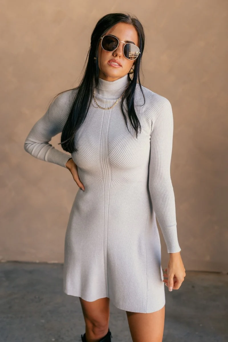 Melina Grey Turtleneck Sweater Dress - Image 2